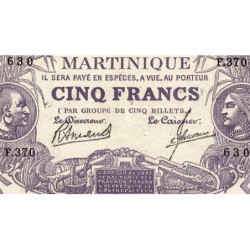 Martinique - Pick 6_3 - 5 francs - Série F.370 - 1945 - Etat : SUP+