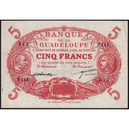 Guadeloupe - Pick 7o - 5 francs - Série P.145 - 1934 - Etat : TTB