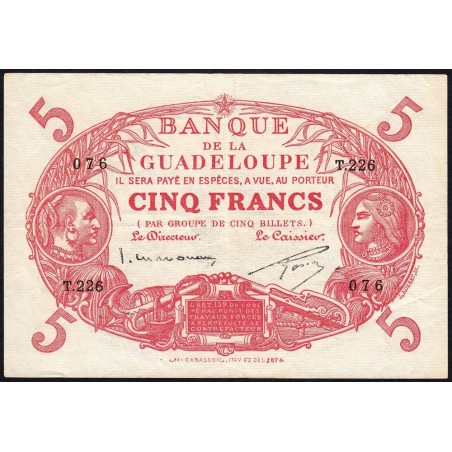 Guadeloupe - Pick 7p_2 - 5 francs - Série T.226 - 1934 - Etat : TTB+