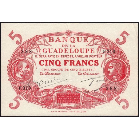 Guadeloupe - Pick 7r - 5 francs - Série F.310 - 1945 - Etat : TTB+