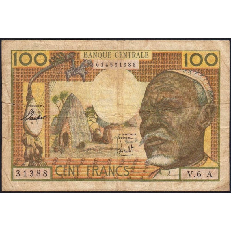 Tchad - Afrique Equatoriale - Pick 3a - 100 francs - Série V.6 - 1963 - Etat : TB-