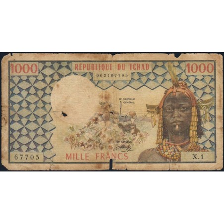 Tchad - Pick 3a_1 - 1'000 francs - Série X.1 - 1974 - Etat : B