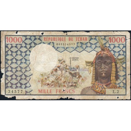 Tchad - Pick 3a_1 - 1'000 francs - Série L.2 - 1974 - Etat : B-