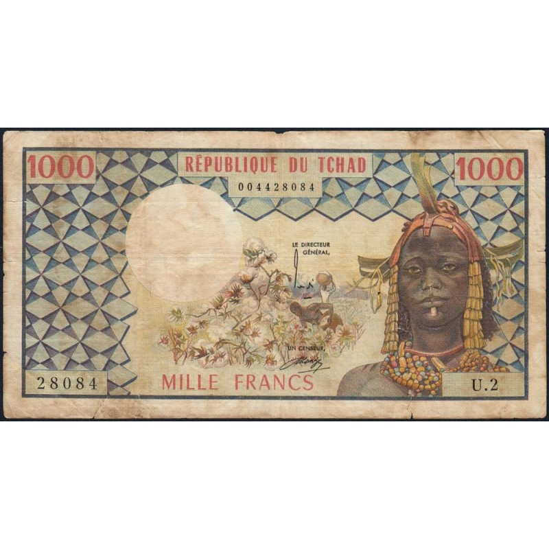 Tchad - Pick 3a_1 - 1'000 francs - Série U.2 - 1974 - Etat : TB-