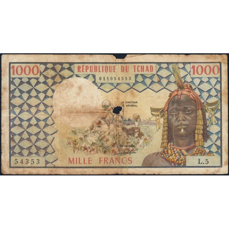 Tchad - Pick 3a_2 - 1'000 francs - Série L.5 - 1975 - Etat : B