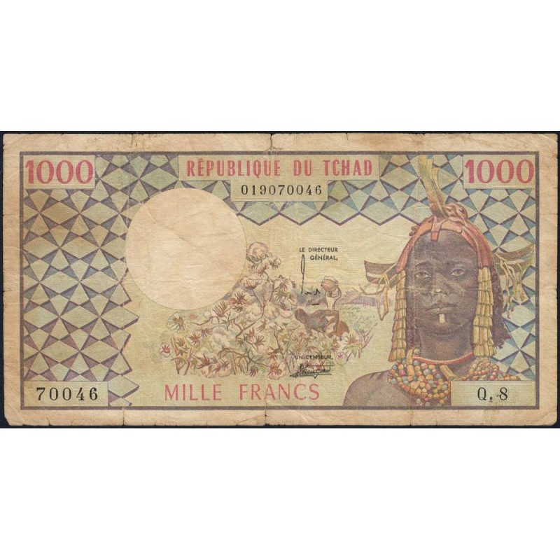 Tchad - Pick 3b - 1'000 francs - Série Q.8 - 1977 - Etat : TB-