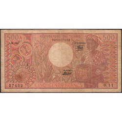 Tchad - Afrique Centrale - Pick 6_2 - 500 francs - Série O.11 - 01/06/1984 - Etat : TB-