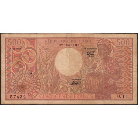 Tchad - Pick 6_2 - 500 francs - Série O.11 - 01/06/1984 - Etat : TB-