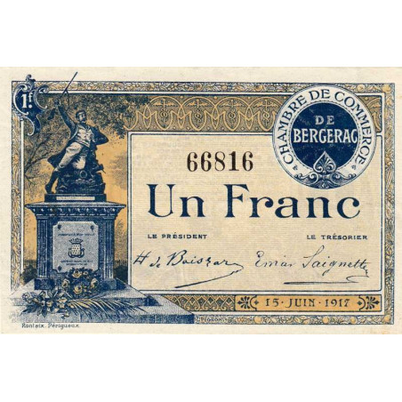 Bergerac - Pirot 24-27 - 1 franc - 15/06/1917 - Etat : NEUF