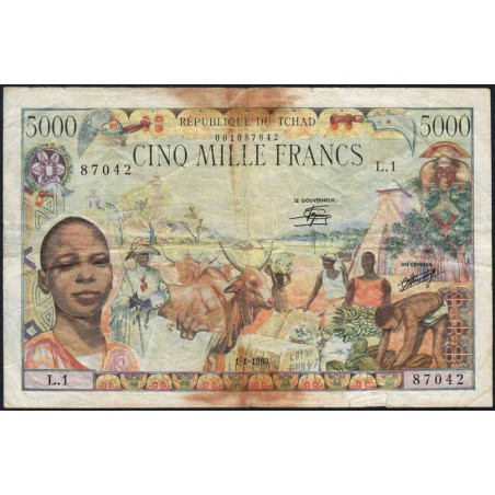 Tchad - Pick 8 - 5'000 francs - Série L.1 - 01/01/1980 - Etat : TB