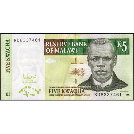 Malawi - Pick 36c - 5 kwacha - Série BD - 01/12/2005 - Etat : NEUF