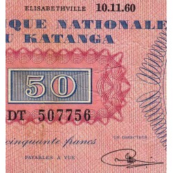 Katanga - Pick 7a - 50 francs - 10/11/1960 - Série DT - Etat : TB