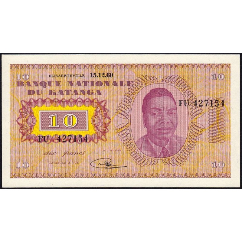 Katanga - Pick 5_2 - 10 francs - 15/12/1960 - Série FU - Etat : NEUF