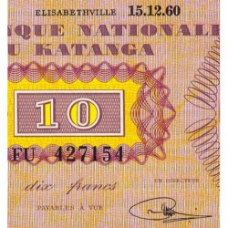 Katanga - Pick 5_2 - 10 francs - 15/12/1960 - Série FU - Etat : NEUF