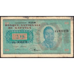 Katanga - Pick 6a - 20 francs - 21/11/1960 - Série FA - Etat : TB-