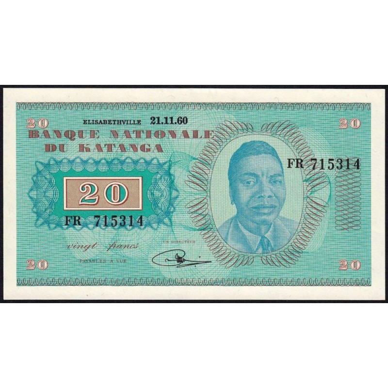 Katanga - Pick 6a - 20 francs - 21/11/1960 - Série FR - Etat : NEUF