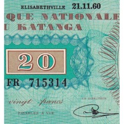 Katanga - Pick 6a - 20 francs - 21/11/1960 - Série FR - Etat : NEUF