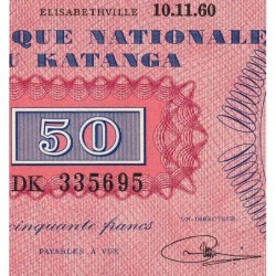 Katanga - Pick 7a - 50 francs - 10/11/1960 - Série DK - Etat : SPL