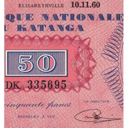 Katanga - Pick 7a - 50 francs - 10/11/1960 - Série DK - Etat : SPL