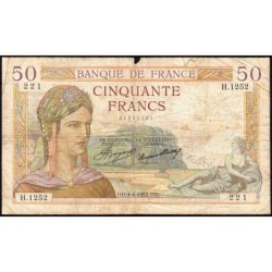 F 17-07 - 04/04/1935 - 50 francs - Cérès - Série H.1252 - Etat : B
