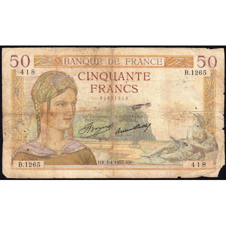 F 17-07 - 04/04/1935 - 50 francs - Cérès - Série B.1265 - Etat : B-