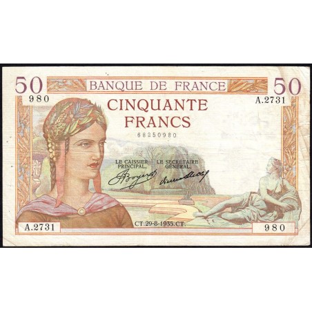 F 17-15 - 29/08/1935 - 50 francs - Cérès - Série A.2731 - Etat : TB+