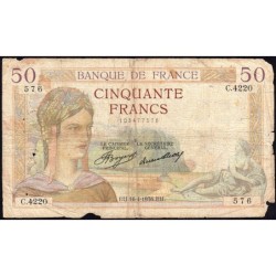F 17-24 - 16/04/1936 - 50 francs - Cérès - Série C.4220 - Etat : B-