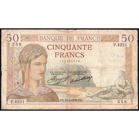 F 17-24 - 16/04/1936 - 50 francs - Cérès - Série P.4231 - Etat : TB-