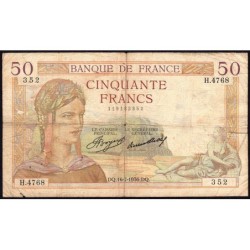 F 17-28 - 16/07/1936 - 50 francs - Cérès - Série H.4768 - Etat : TB-
