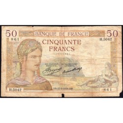 F 17-30 - 17/09/1936 - 50 francs - Cérès - Série H.5042 - Etat : B