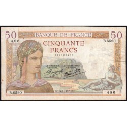 F 18-01 - 05/08/1937 - 50 francs - Cérès modifié - Série B.6590 - Etat : TB-