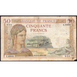 F 18-04 - 04/11/1937 - 50 francs - Cérès modifié - Série E.6986 - Etat : B