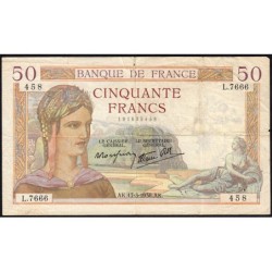 F 18-10 - 17/03/1938 - 50 francs - Cérès modifié - Série L.7666 - Etat : TB