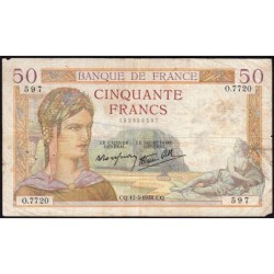 F 18-10 - 17/03/1938 - 50 francs - Cérès modifié - Série O.7720 - Etat : B+