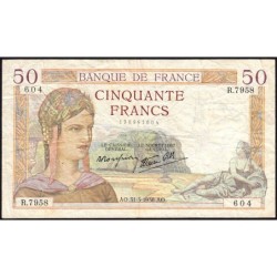 F 18-11 - 31/03/1938 - 50 francs - Cérès modifié - Série R.7958 - Etat : TB-