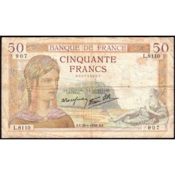 F 18-12 - 28/04/1938 - 50 francs - Cérès modifié - Série L.8110 - Etat : TB-