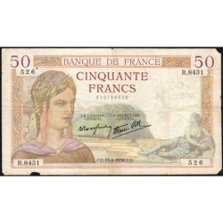 F 18-14 - 15/09/1938 - 50 francs - Cérès modifié - Série R.8431 - Etat : TB-