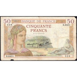 F 18-14 - 15/09/1938 - 50 francs - Cérès modifié - Série R.8431 - Etat : TB-