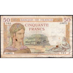 F 18-16 - 20/10/1938 - 50 francs - Cérès modifié - Série J.8672 - Etat : B+