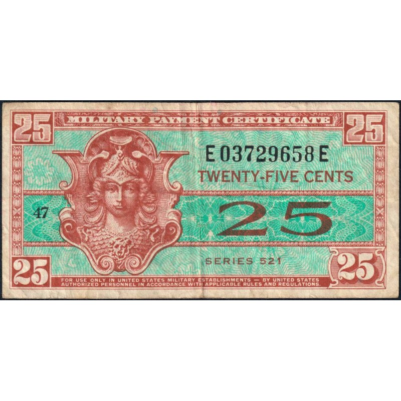 Etats Unis - Militaire - Pick M31 - 25 cents - Séries 521 - 25/05/1954 - Etat : TB+