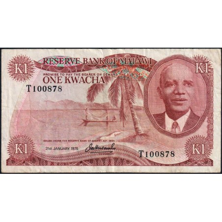 Malawi - Pick 10c - 1 kwacha - Série T - 31/01/1975 - Etat : TB à TB+