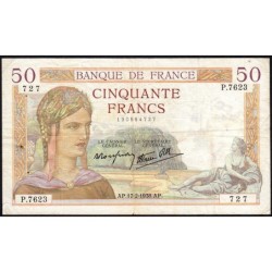 F 18-09 - 17/02/1938 - 50 francs - Cérès modifié - Série P.7623 - Etat : TB+