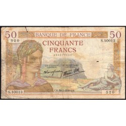 F 18-24 - 30/03/1939 - 50 francs - Cérès modifié - Série S.10013 - Etat : B