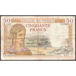 F 18-26 - 15/06/1939 - 50 francs - Cérès modifié - Série N.10378 - Etat : TB-