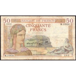 F 18-30 - 14/09/1939 - 50 francs - Cérès modifié - Série M.10838 - Etat : TB-