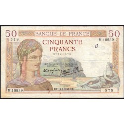 F 18-30 - 14/09/1939 - 50 francs - Cérès modifié - Série M.10839 - Etat : TB+