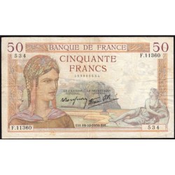 F 18-33 - 19/10/1939 - 50 francs - Cérès modifié - Série F.11360 - Etat : TB+