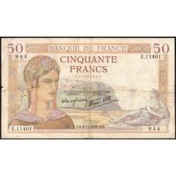 F 18-34 - 09/11/1939 - 50 francs - Cérès modifié - Série E.11401 - Etat : TB-