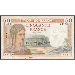 F 18-36 - 21/12/1939 - 50 francs - Cérès modifié - Série V.11720 - Etat : TB+