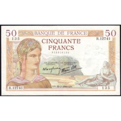 F 18-39 - 22/02/1940 - 50 francs - Cérès modifié - Série R.12741 - Etat : SUP-